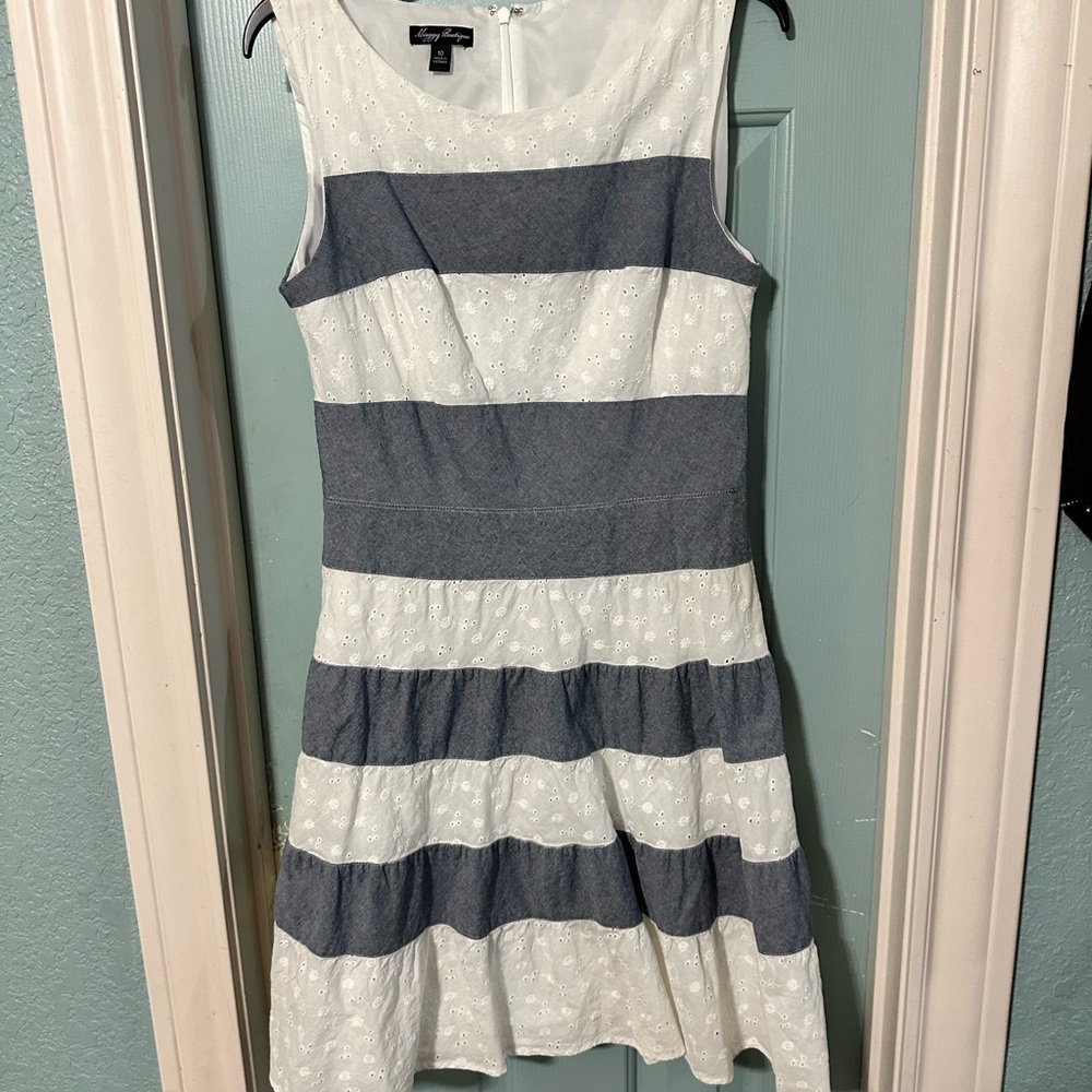 Maggie Boutique dress Blue and White Fit and Flare Mini Dress embroidered